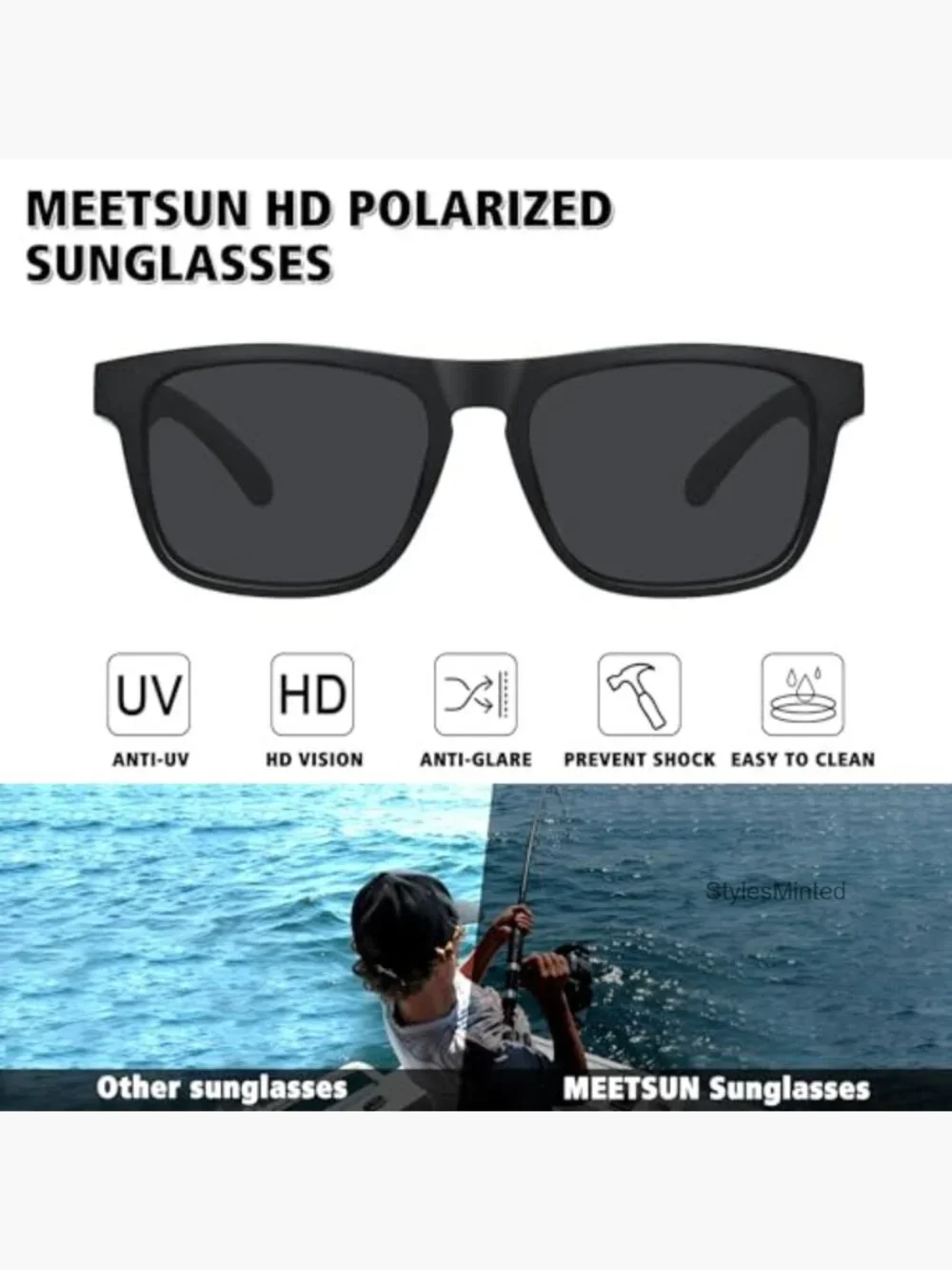 Polarized Sunglasses UV Protection Square Frame Sport Fishing Driving Eyewear